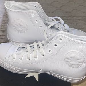 All white leather converse, almost brand new